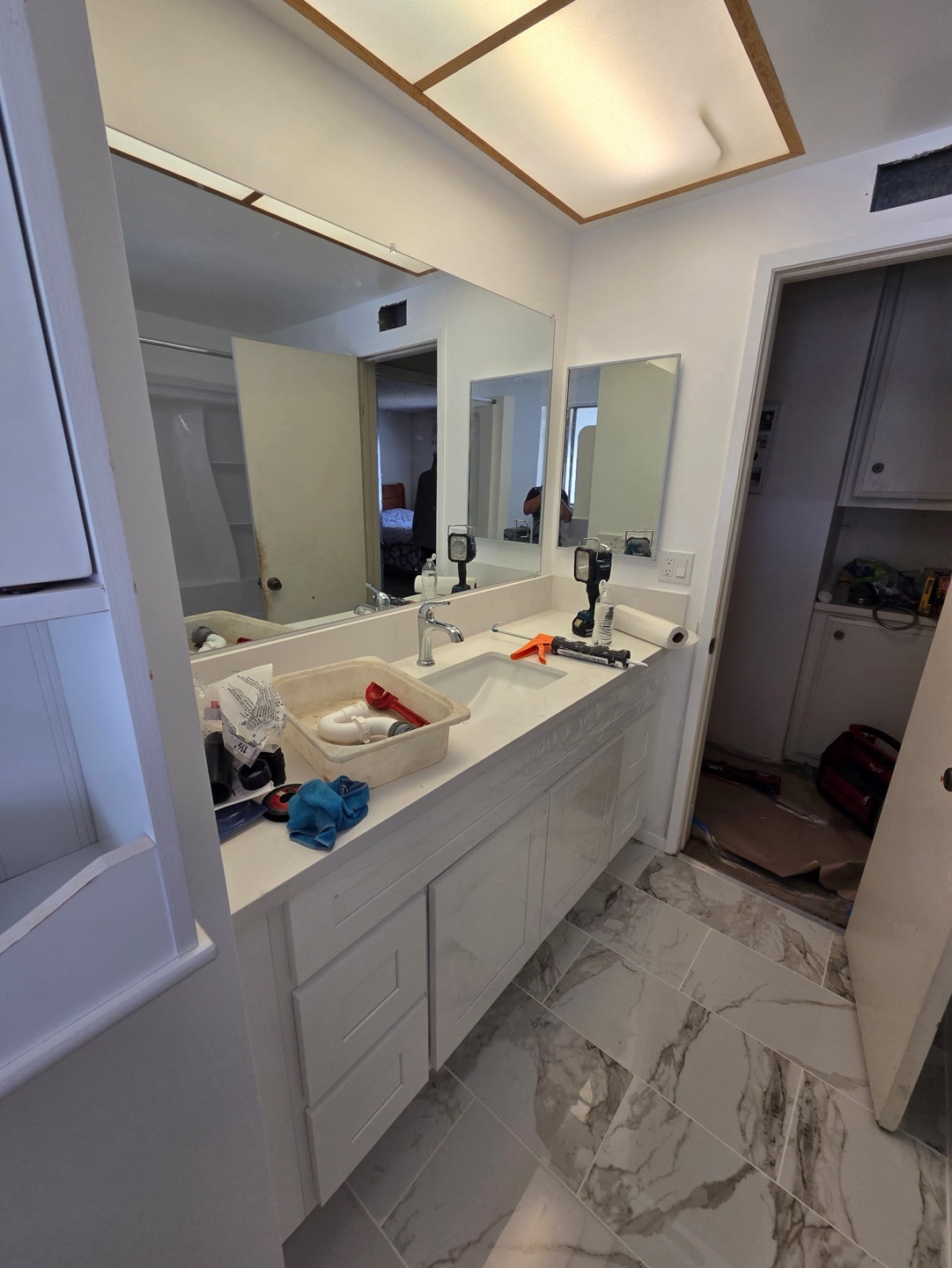 Double vanity bathroom mid-remodel
